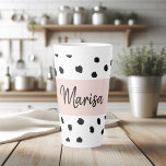 Modern Monogram Name | Pastel Pink & Black Dots Latte Mug<br><div class="desc">Modern Monogram Name | Pastel Pink & Black Dots</div>