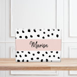 Modern Monogram Name | Pastel Pink & Black Dots Photo Block<br><div class="desc">Modern Monogram Name | Pastel Pink & Black Dots</div>