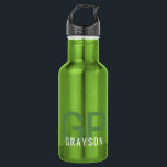 Modern Monogram Name Personalized Small Green 532 Ml Water Bottle<br><div class="desc">Small Green Metal Water Bottle with a simple and understated personalized custom masculine guy's or gender-neutral name and monogram with 2 initial letters that you can edit to any fonts or colours to design a an elegant metal water bottle that looks great for the office or school or sports.</div>