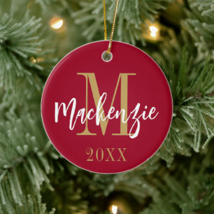 Modern Monogram Name Photo Custom Colour Keepsake Ceramic Ornament