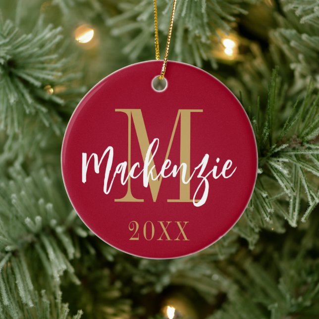 Modern Monogram Name Photo Custom Colour Keepsake Ceramic Ornament (Tree)
