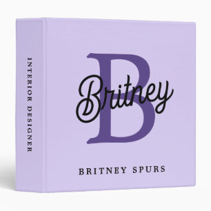 Modern Monogram Name Purple Black Script Office Binder
