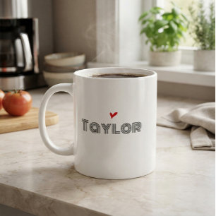 Modern Monogram Name Red Heart Coffee Mug