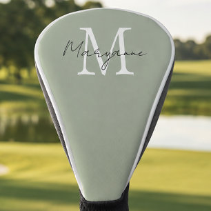 Modern Monogram Name Sage Green Golf Head Cover