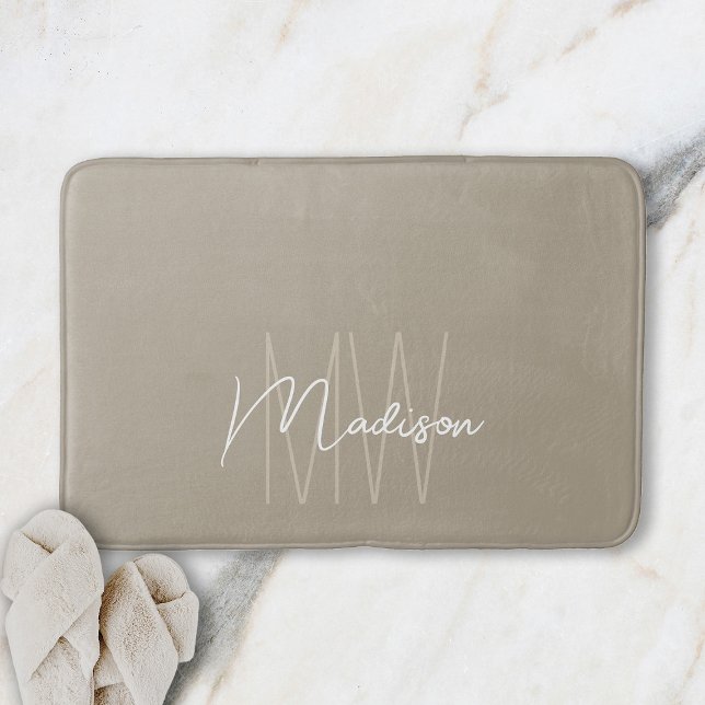 Modern Monogram Name Script Beige Bath Mat (Modern Monogram Name Script Beige Bath Mat)