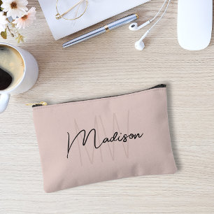 Modern Monogram Name Script Blush Pink Accessory Pouch