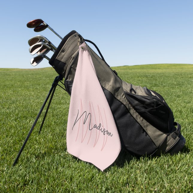 Modern Monogram Name Script Blush Pink Golf Towel (Green)