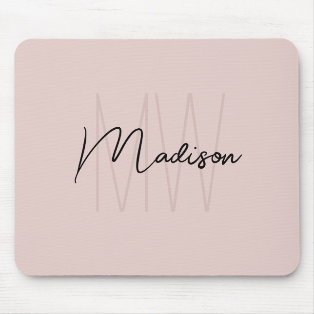 Modern Monogram Name Script Blush Pink Mouse Pad (Front)