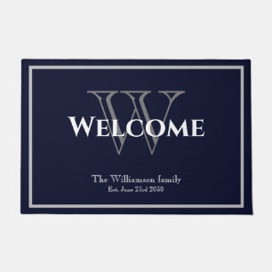 Modern Monogram & Name Script Chic Wedding Welcome Doormat