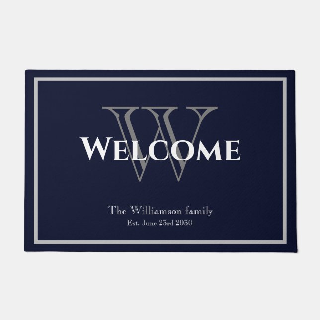 Modern Monogram & Name Script Chic Wedding Welcome Doormat (Front)