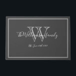 Modern Monogram Name Script Cute Wedding Welcome   Doormat<br><div class="desc">Modern Monogram Name Script Cute Wedding Welcome Doormat. Personalized white, grey monogram design with bride and groom last name and date established on a grey background. A unique cool gift for newlyweds. Lovely for their new life together. Click personalize this template to customize it quickly and easily. Ships Worldwide fast....</div>