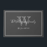 Modern Monogram Name Script Cute Wedding Welcome   Doormat<br><div class="desc">Modern Monogram Name Script Cute Wedding Welcome Doormat. Personalized white, grey monogram design with bride and groom last name and date established on a grey background. A unique cool gift for newlyweds. Lovely for their new life together. Click personalize this template to customize it quickly and easily. Ships Worldwide fast....</div>