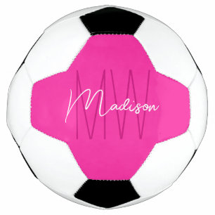 Modern Monogram Name Script Pink Soccer Ball