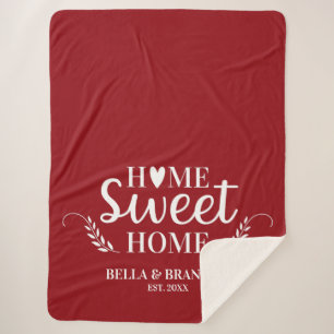 Modern Monogram Name Script Red Sherpa Blanket