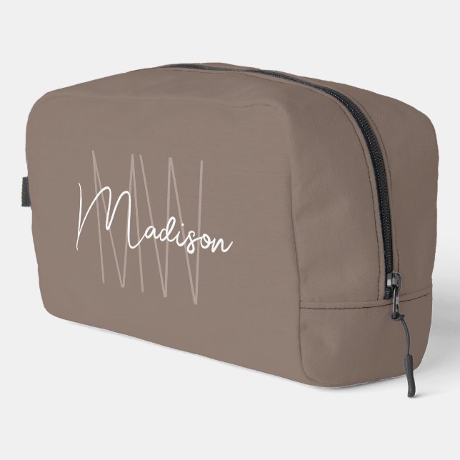 Modern Monogram Name Script Taupe Dopp Kit (Right Corner)