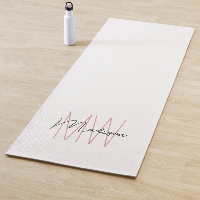 Modern Monogram Name Script White Pink Yoga Mat (In Situ)