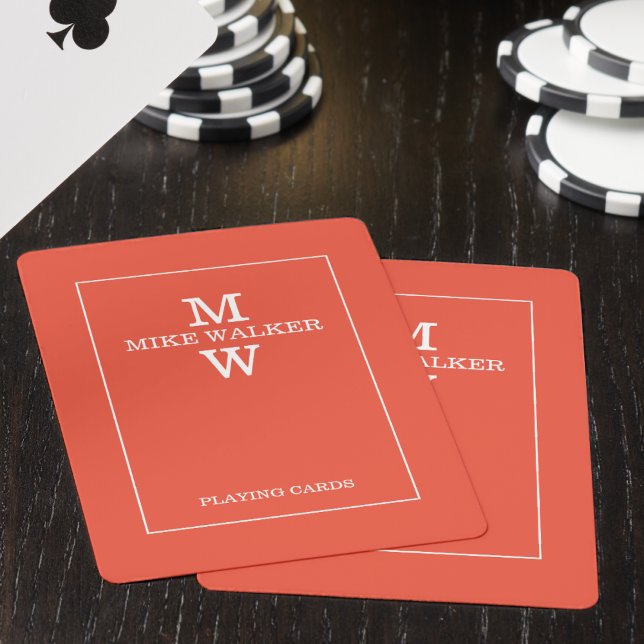 Modern Monogram Name Simple Warm Red Playing Cards (Creator Uploaded)