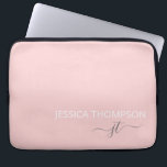 Modern Monogram Name Stylish Blush Pink Girly  Laptop Sleeve<br><div class="desc">Customized monogrammed script name and initials modern and cute girly blush pink and white Add Your Names Laptop Sleeve personalized and perfect for the office or school.</div>