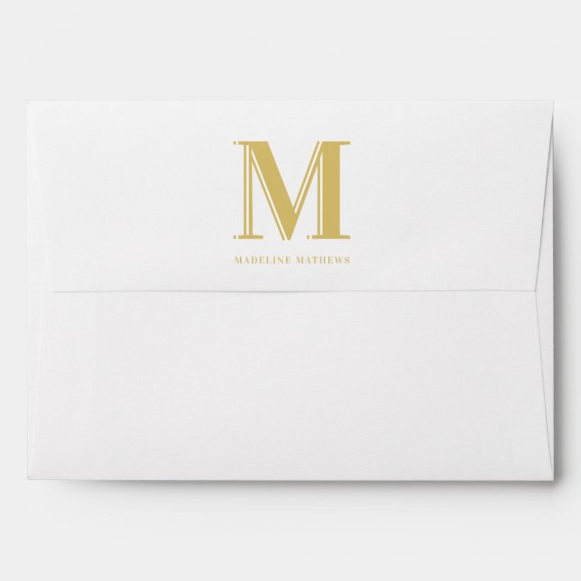 Modern monogram name typography gold white envelope (Back (Top Flap))