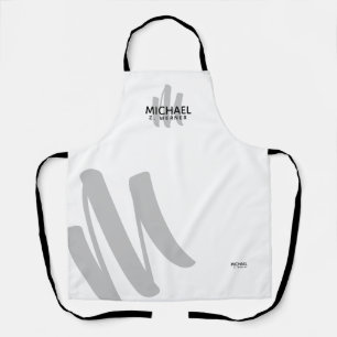 modern monogram name white apron