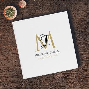 Modern Monogram Name White Black Gold Binder