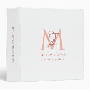 Modern Monogram Name White Rose Gold Binder
