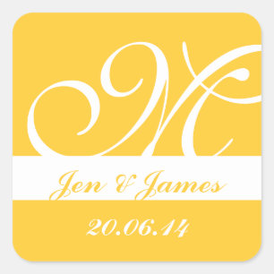 Modern Monogram Names Date Wedding Favour Stickers
