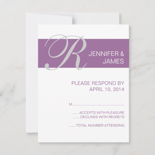 Modern Monogram Names RSVP Cards Purple (Front)