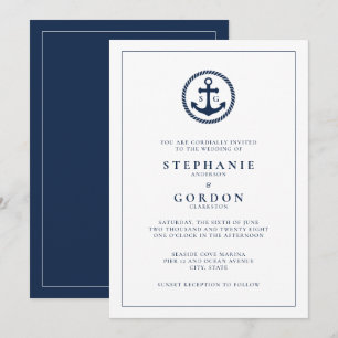Modern Monogram Nautical Wedding Invitation