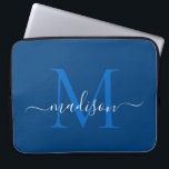 Modern Monogram Navy Blue Elegant Chic Script Name Laptop Sleeve<br><div class="desc">Modern Monogram Navy Blue White Girly Chic Script Name computer sleeve</div>