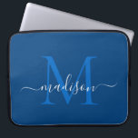 Modern Monogram Navy Blue Elegant Chic Script Name Laptop Sleeve<br><div class="desc">Modern Monogram Navy Blue White Girly Chic Script Name computer sleeve</div>