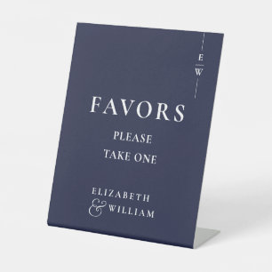 Modern Monogram Navy Blue Favours Wedding Pedestal Sign