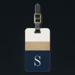 Modern Monogram Navy Blue Gold Striped Luggage Tag<br><div class="desc">Modern and chic,  this luggage features classic navy blue and gold stripes and a customizable monogram. Add you name and address to the back for a truly personalized luggage tag.</div>
