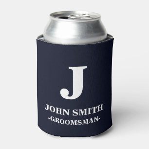 Modern Monogram Navy Blue Personalized Groomsman Can Cooler