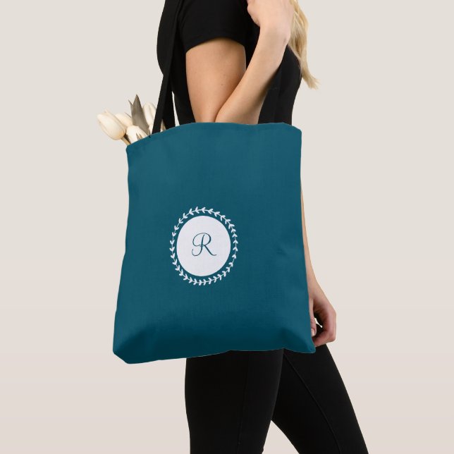 Modern Monogram Navy Blue Tote Bag (Close Up)