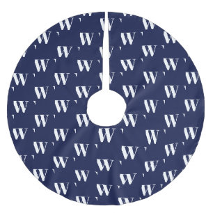 Modern monogram navy blue white custom initial brushed polyester tree skirt