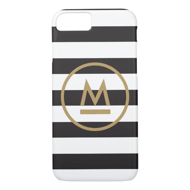 Modern Monogram on Bold Stripes Personalized Case-Mate iPhone Case (Back)