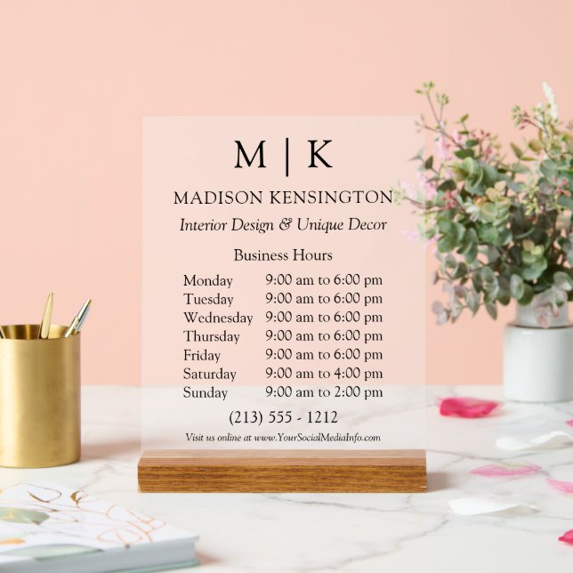 Modern Monogram or Add Logo Business Hours (Mariage)