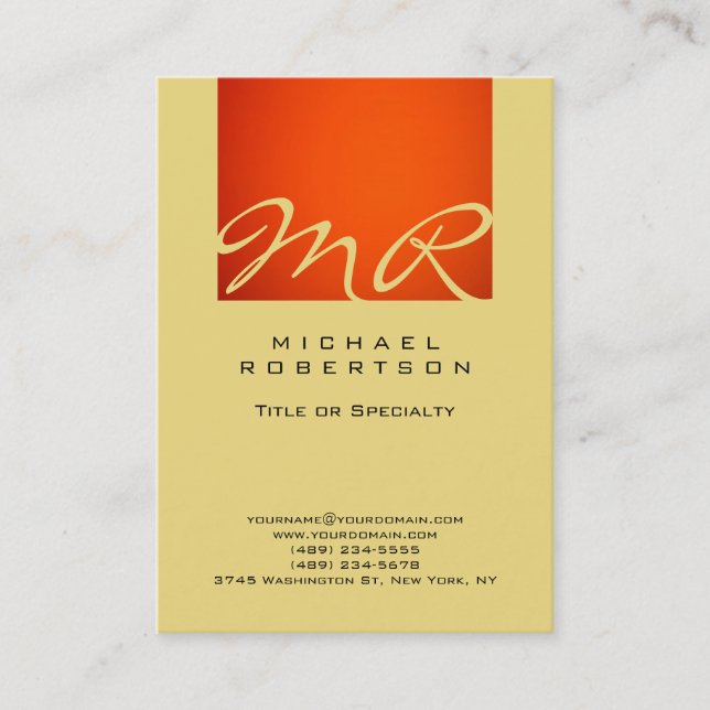 Modern Monogram Orange Buff Beige Business Card (Front)