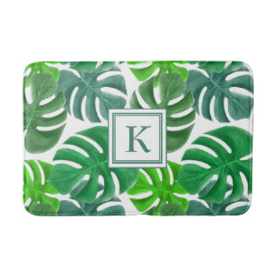 Modern Monogram Palm Leaves Bath Mat