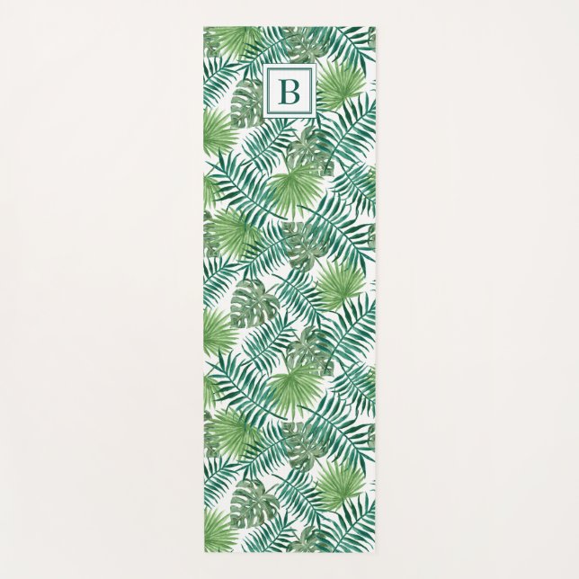 Modern Monogram Palm Leaves Pattern Yoga Mat (Front)