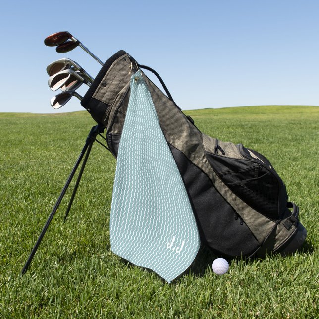 Modern Monogram Pastel Blue White Wave Pattern Golf Towel (Creator Uploaded)