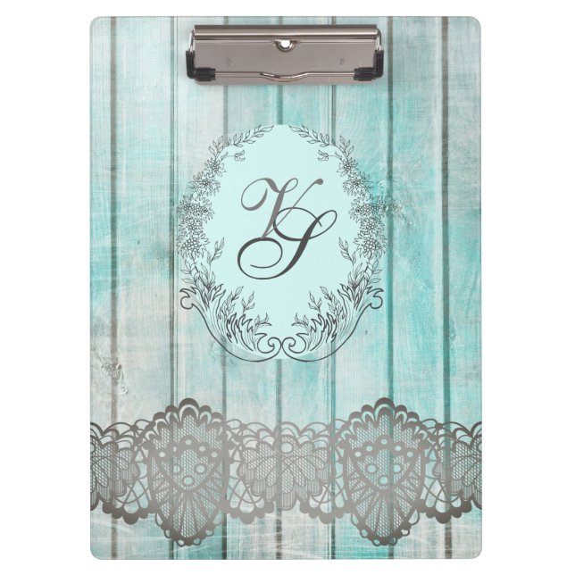 Modern Monogram  Pattern Blue Vintage Wood Clipboard (Front)