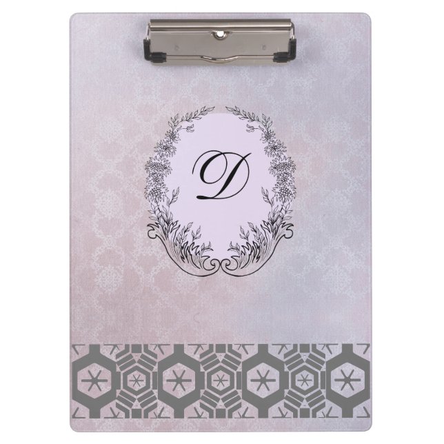 Modern Monogram Pattern  Vintage Winter Flowers Clipboard (Front)
