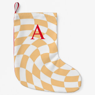 Modern Monogram Peach Checkered  Small Christmas Stocking