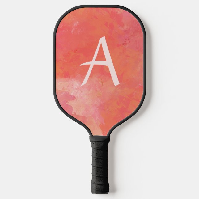 Modern Monogram Peach Pink Pickleball Paddle (Front)