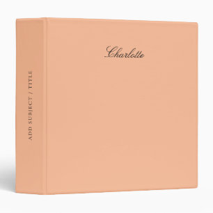 Modern Monogram Peach Script Minimalist Binder