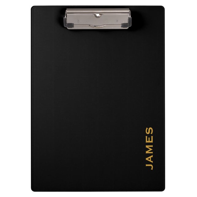 Modern Monogram Personalized Black and Gold Clipboard (Front)