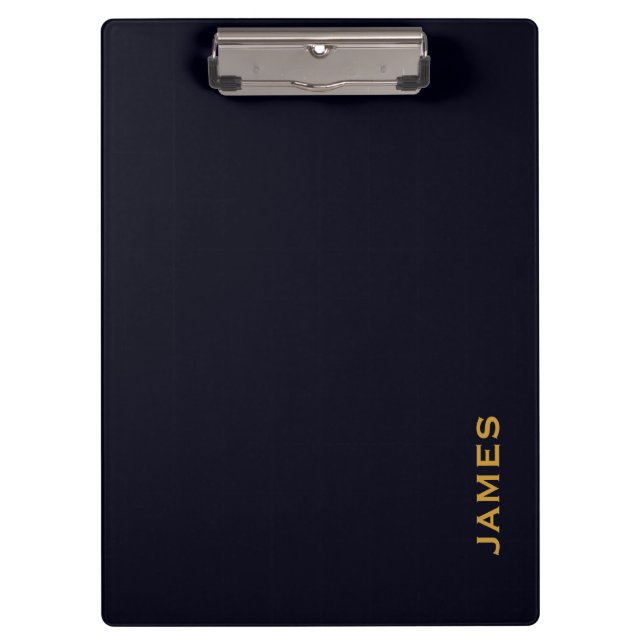 Modern Monogram Personalized Blue and Gold Clipboard (Front)