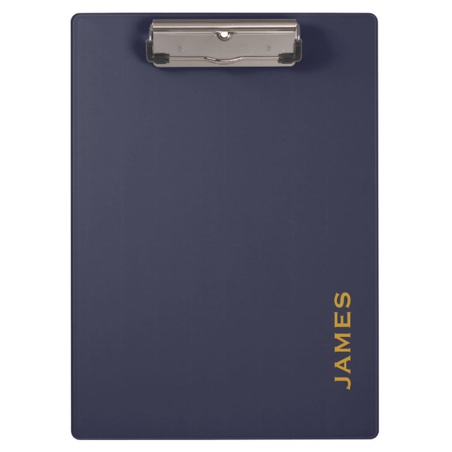 Modern Monogram Personalized Blue and Gold Clipboard (Front)